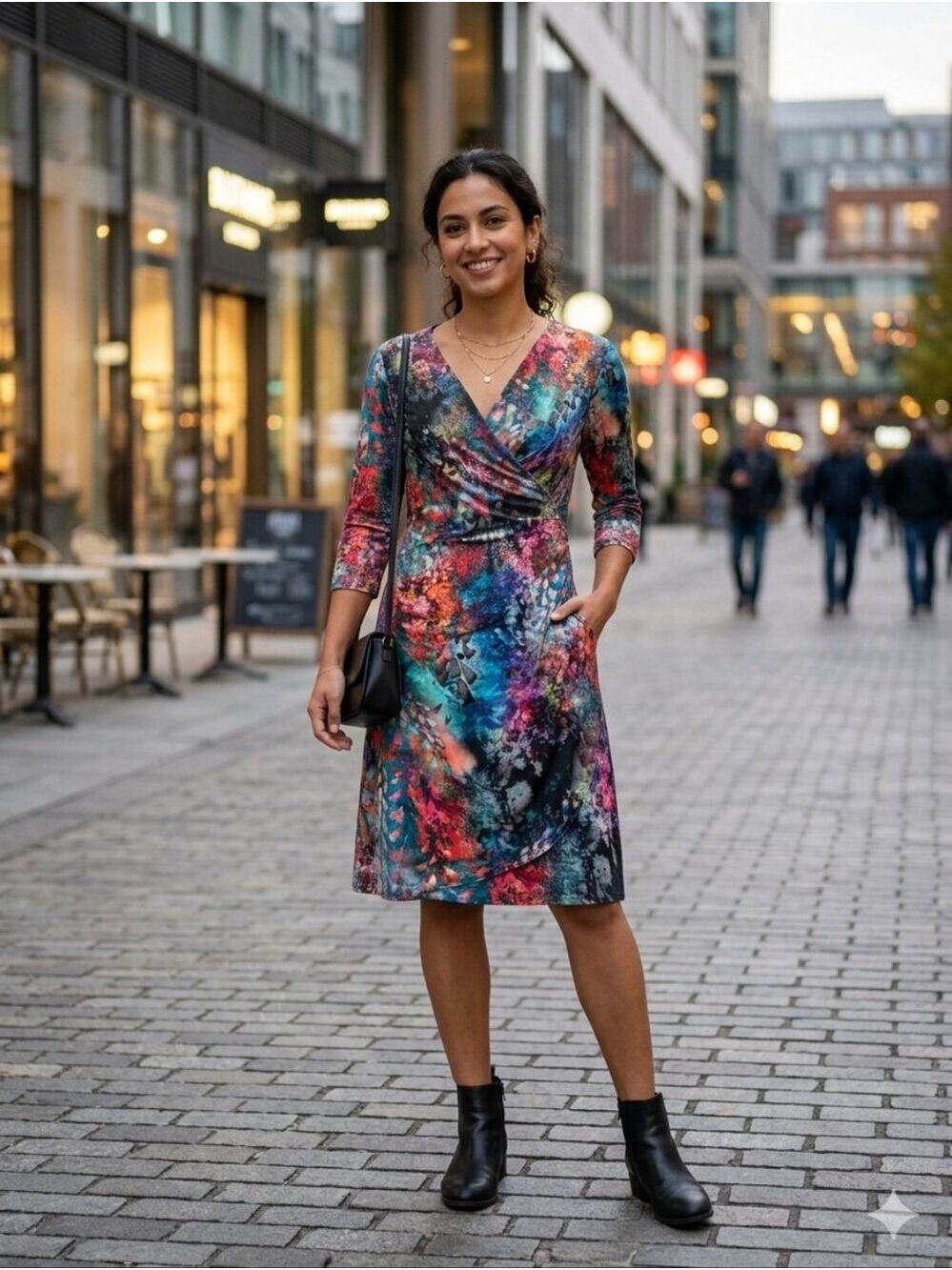 Elana Kattan stretch abstract floral faux wrap dress,size Small USA Artsy